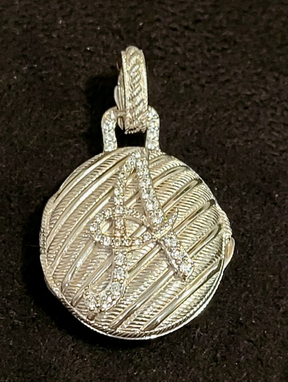 Judith Ripka Initial "A" Monogram Pendant locket Enhancer. Pave Diamonique.